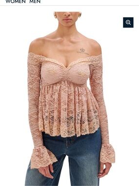Ronny Kobo Collection Blush Pink Lace Off-Shoulder Peplum Top